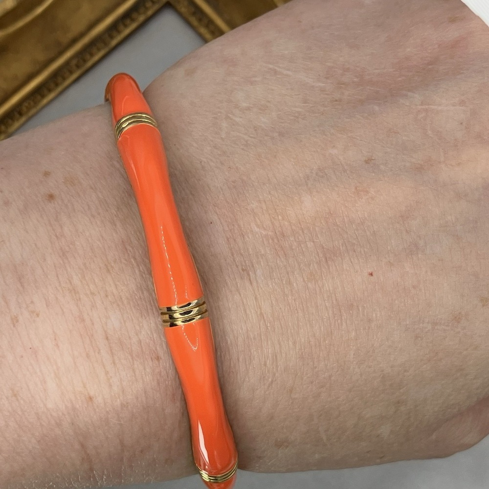 J. Crew Bracelet Orange Enamel Gold Tone Slim Bangle Preppy Classic Minimalist - Picture 7 of 10